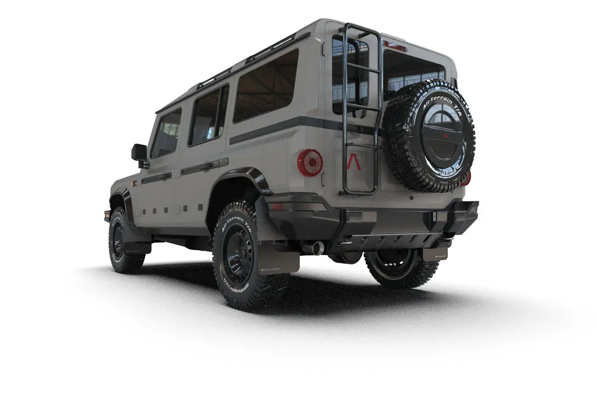 Rally Armor 23-25 Ineos Grenadier Black Mud Flap - Warm Grey Logo 2