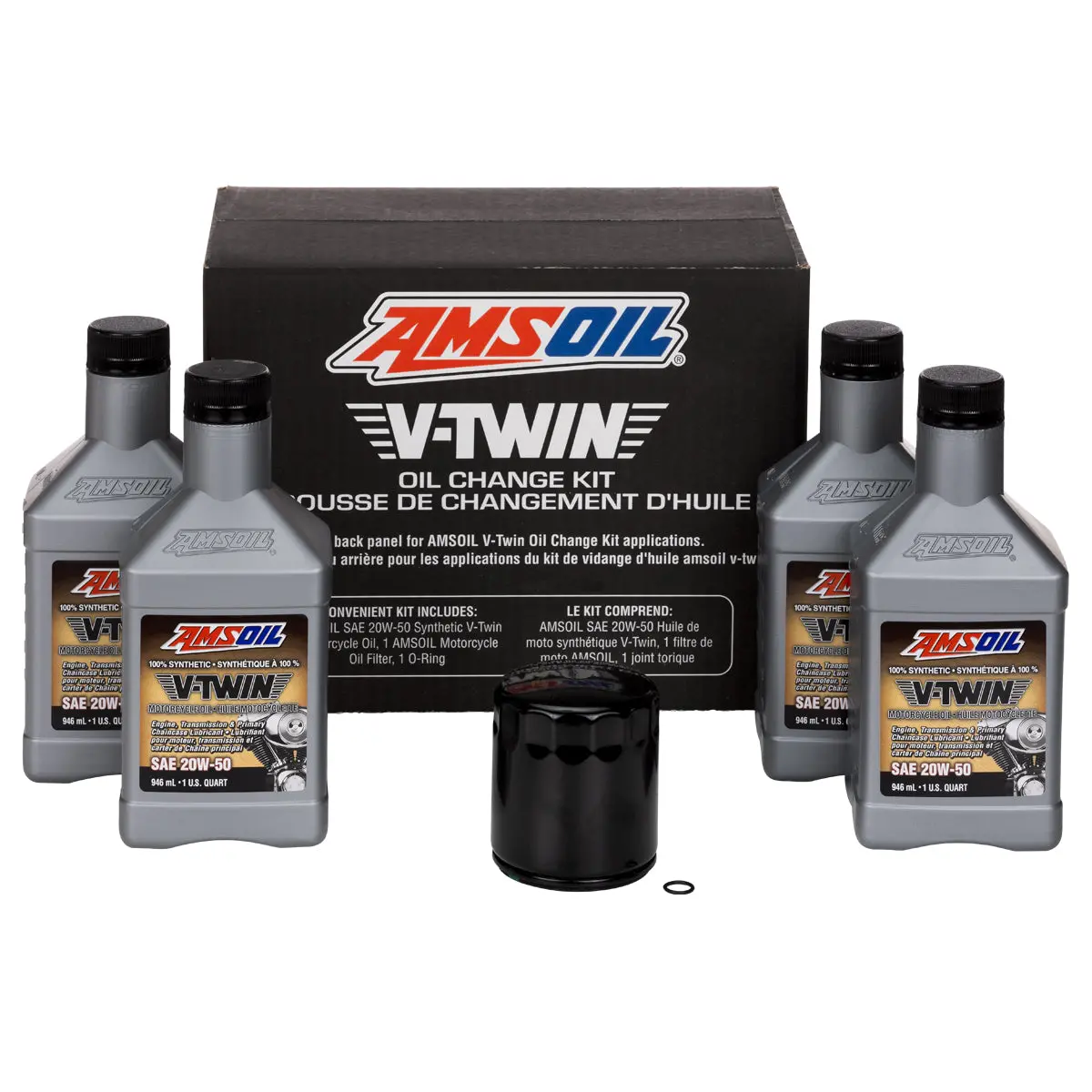 Amsoil 20W-50 Synthetic V-Twin Oil Change Kit - 4 Quarts With Black Filter One 1