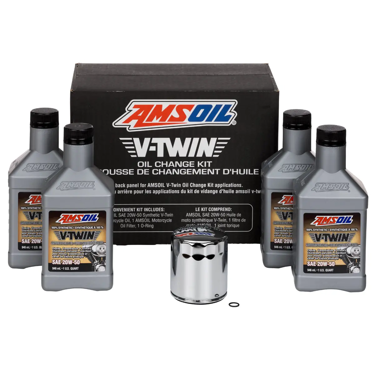 Amsoil 20W-50 Synthetic V-Twin Oil Change Kit - 4 Quarts With Chrome Filter One 1