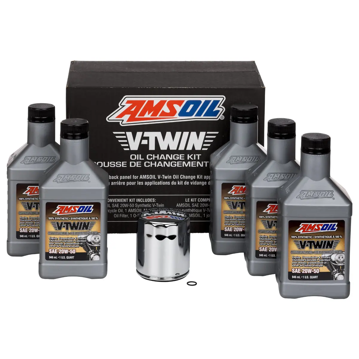 Amsoil 20W-50 Synthetic V-Twin Oil Change Kit - 5 Quarts With Chrome Filter One 1