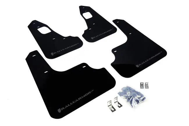 Rally Armor 08-17 Mitsubishi Evo X Black Ur Mud Flap W/ Grey Logo 1