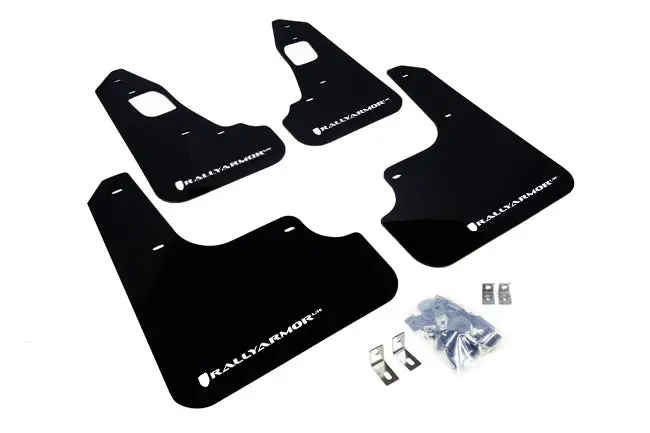 Rally Armor 08-17 Mitsubishi Evo X Black Ur Mud Flap W/ White Logo 1