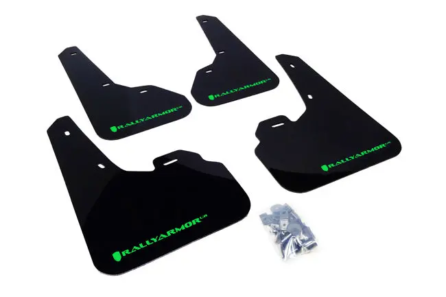Rally Armor 10-13 Mazda3/Speed3 (Hatch/Sedan) Black Ur Mud Flap W/Green Logo 1