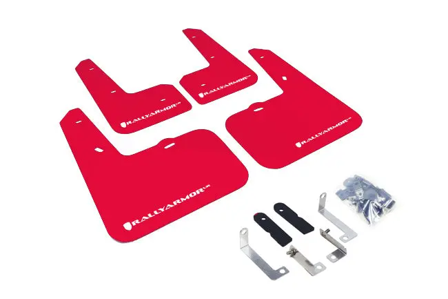Rally Armor 12-18 Hyundai Veloster Red Ur Mud Flap W/ White Logo 1