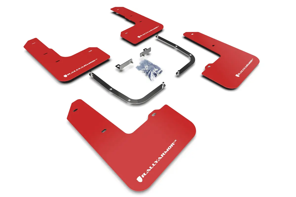 Rally Armor 19-22 Hyundai Veloster N Red Ur Mud Flap W/ White Logo 1
