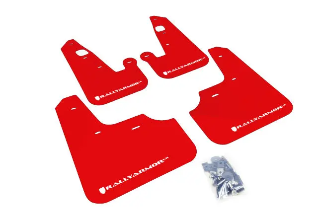 Rally Armor 07-17 Mitsubishi Lancer Red Ur Mud Flap W/ White Logo 1