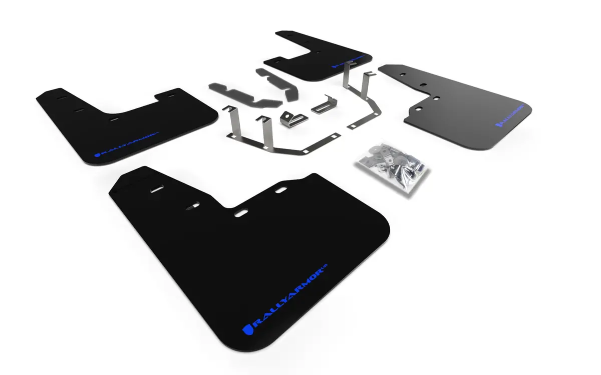 Rally Armor 18-23 Ford Fiesta St Mk8 Black Ur Mud Flap W/Blue Logo 1