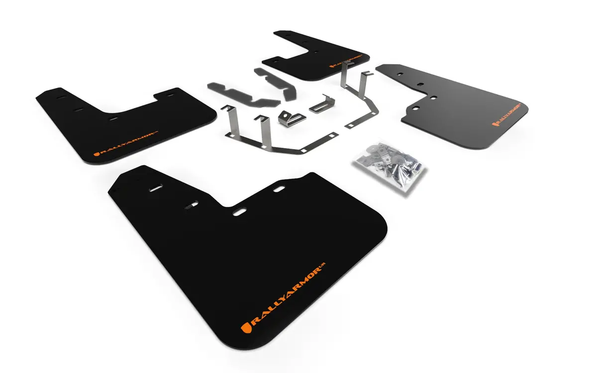 Rally Armor 18-23 Ford Fiesta St Mk8 Black Ur Mud Flap W/Orange Logo 1