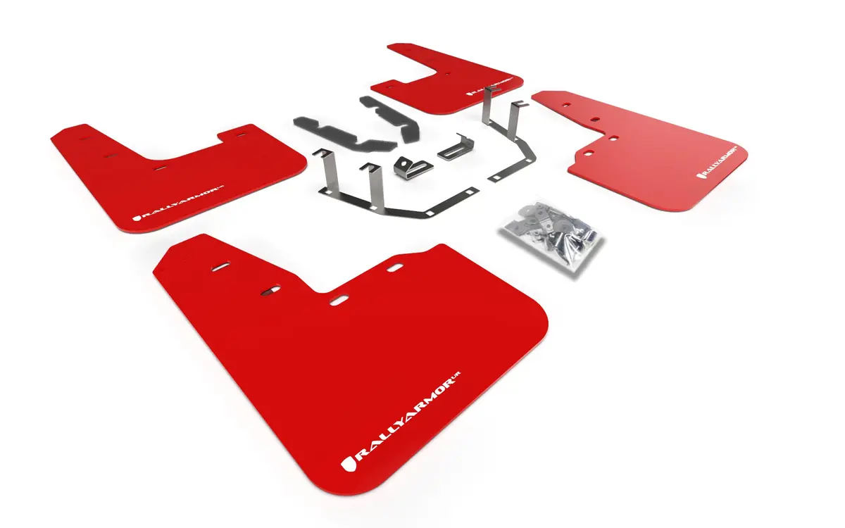 Rally Armor 18-23 Ford Fiesta St Mk8 Red Ur Mud Flap W/White Logo 1