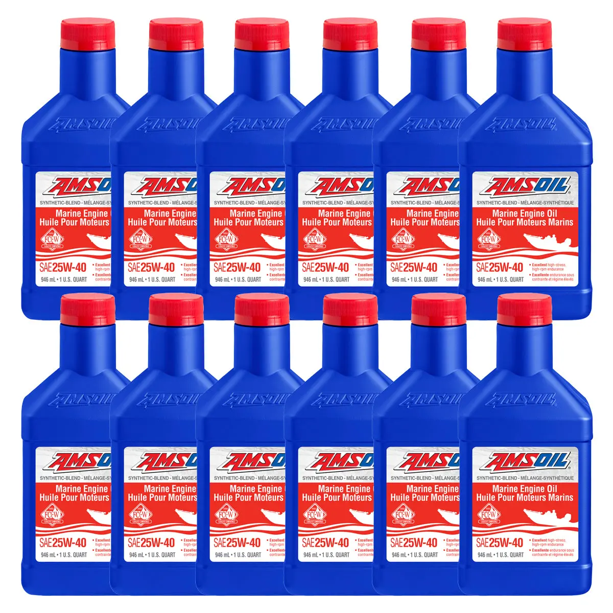 Amsoil 25W-40 Synthetic-Blend Marine Engine Oil Case Of 12 1