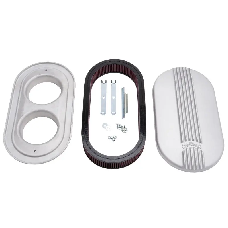 Edelbrock Classic Series Oval Aluminum Air Cleaner – 17.5" X 9.35" X 4.45", Dual-Carburetor Fit 1