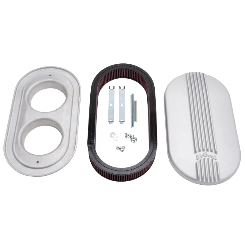 Edelbrock Classic Series Oval Aluminum Air Cleaner – 17.5" X 9.35" X 4.45", Dual-Carburetor Fit 2