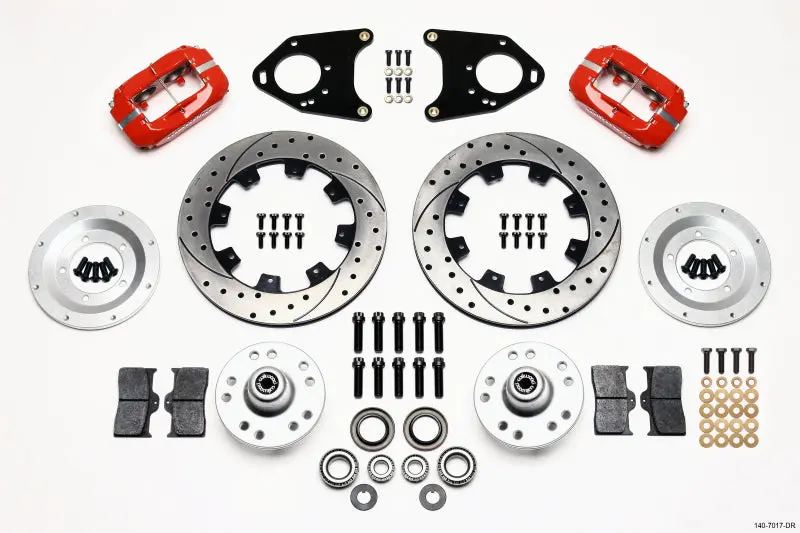 Wilwood Forged Dynalite Front Brake Kit – 12.19" Drilled Rotors, Red Calipers, For 1971–1980 Pinto & Mustang Ii (Disc/Drum Combo) 1