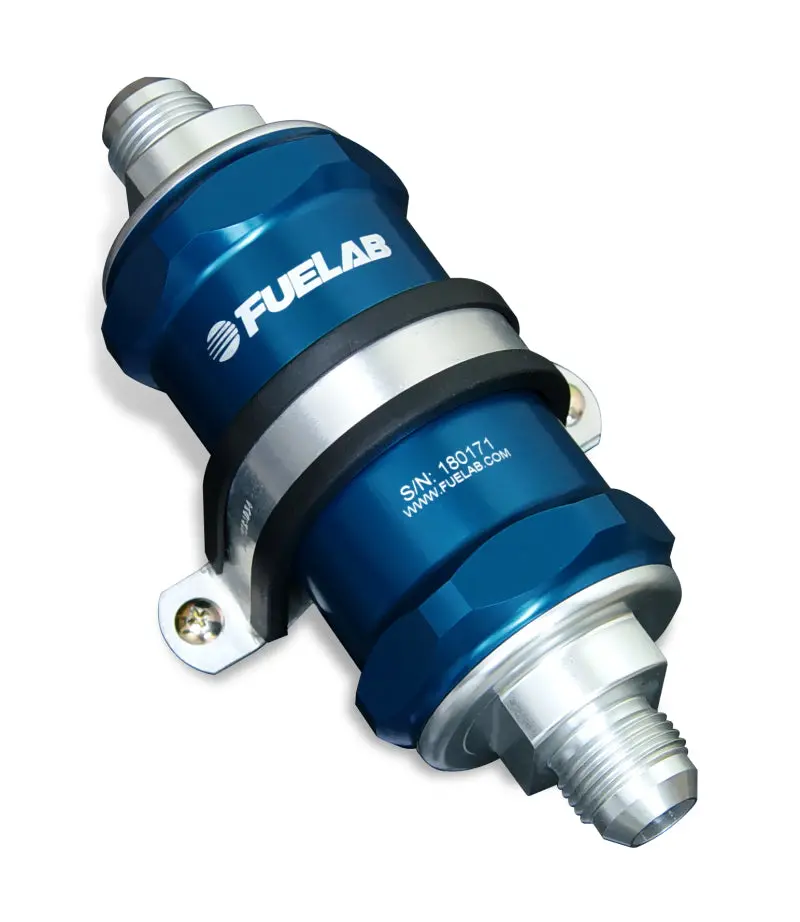 Fuelab Inline Fuel Filter – -8 An Stainless Steel, 100-Micron, Blue Housing 1